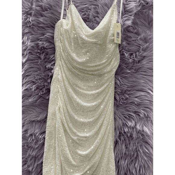 Eliza J Women's Sequin Ruched Sheath Dress - Pearl 4 - Picture 2 of 11
